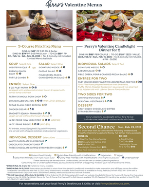Perry's Valentines Day Offerings (Prix Fixe & Cand
